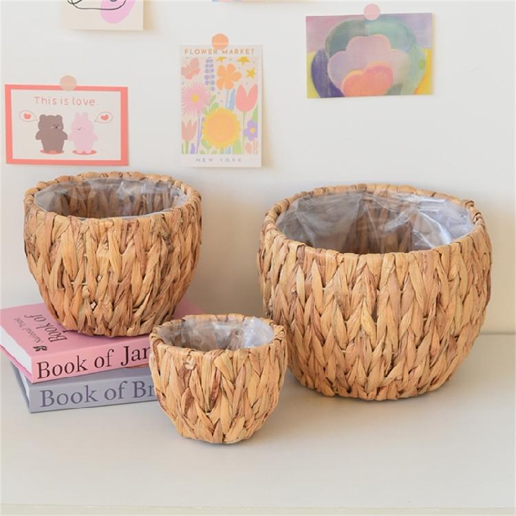 Gourd Grass Plant Holder Stool Flower Pots with Plastic Lining Decorative Planter Basket for Balcony Or Living Room Use