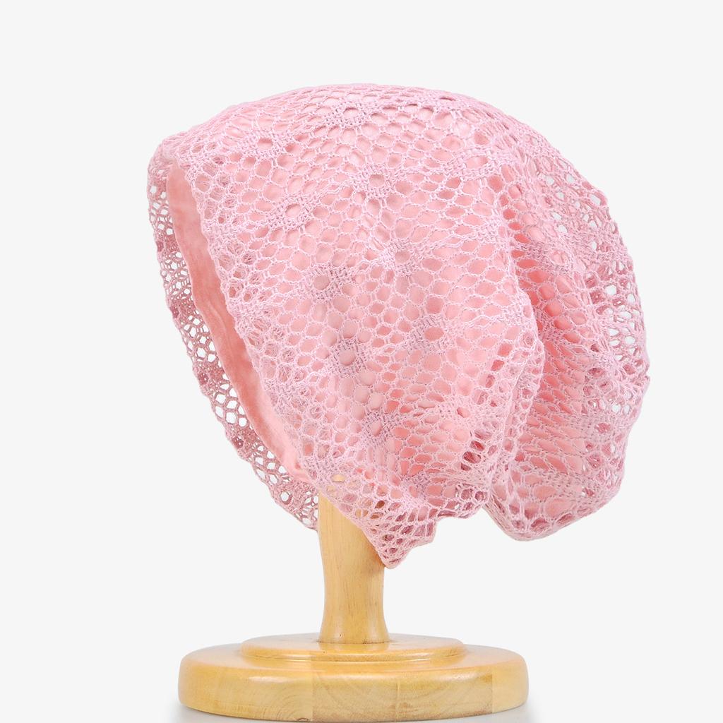 Spring Summer Lace Jacquard Elastic Double-Layer Mesh Breathable Thin Versatile Stylish Solid Color Adjustable Beanie Hat