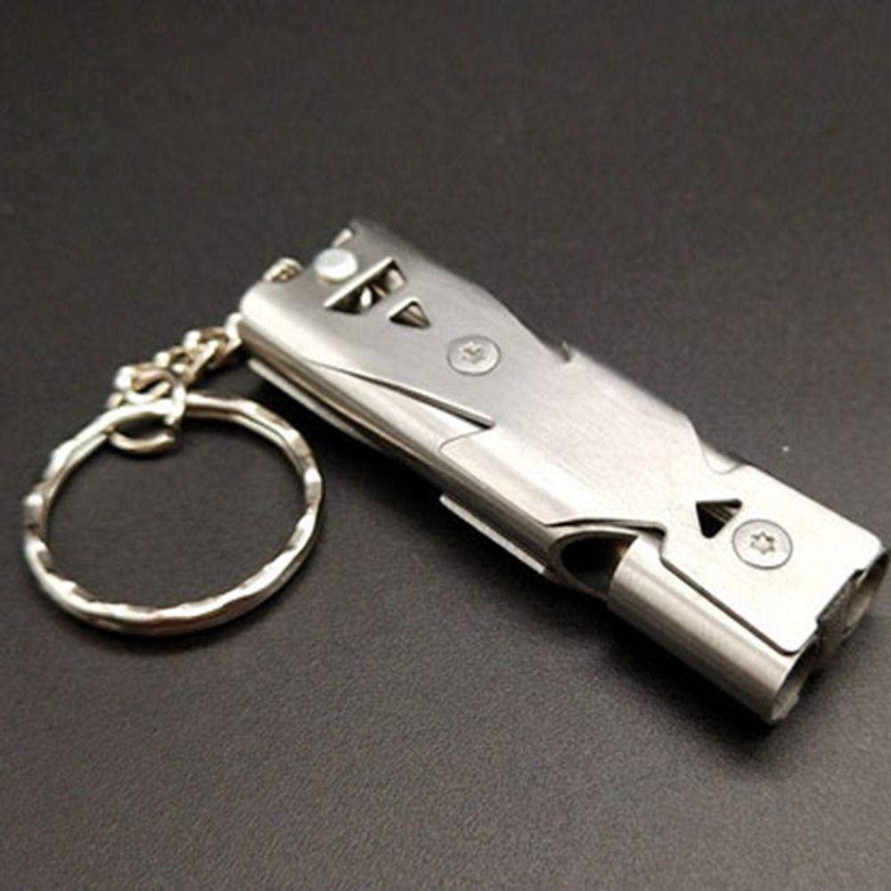6 Colors High Decibel Whistle Stainless Steel Camping Hiking Tool Double Pipe Whistle  Outdoor Tool
