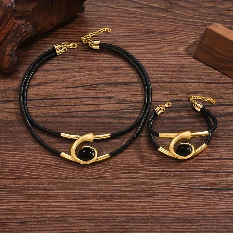 Vintage Bohemian Geometric Spiral Set Acrylic Stone Necklace Bracelet Set for Women Charms Party Accessories