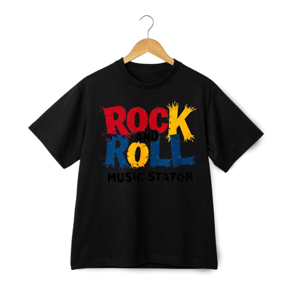 Rock and Roll Music Station T-Shirt, Vintage Retro Graphic Tee for Music Lovers XL