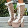 Gothic Lolita Winter Women's Snow Boots Waterproof Table High Heel Suede Women's Shoes Plush Warm High Boots