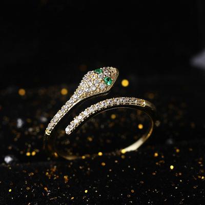 Anillos Ajustables ZHOUYANG Para Mujer Exquisitos Lindos Serpiente Circonita Color Oro Amarillo Claro Anillo Abierto Regalos Joyería de Moda R072