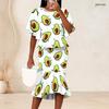 Women Plus Size Crew Neck Turquoise Gradient Palm Printed Batwing Sleeve Ruffle Hem Top Fishtail Skirt Two Piece Set