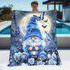 Blue Gnome Butterfly Moon Rose Print Flannel Throw Blanket Ultra Soft Warm Lightweight Blanket for Sofa Bed Home Decor Gift for Gnome Lovers