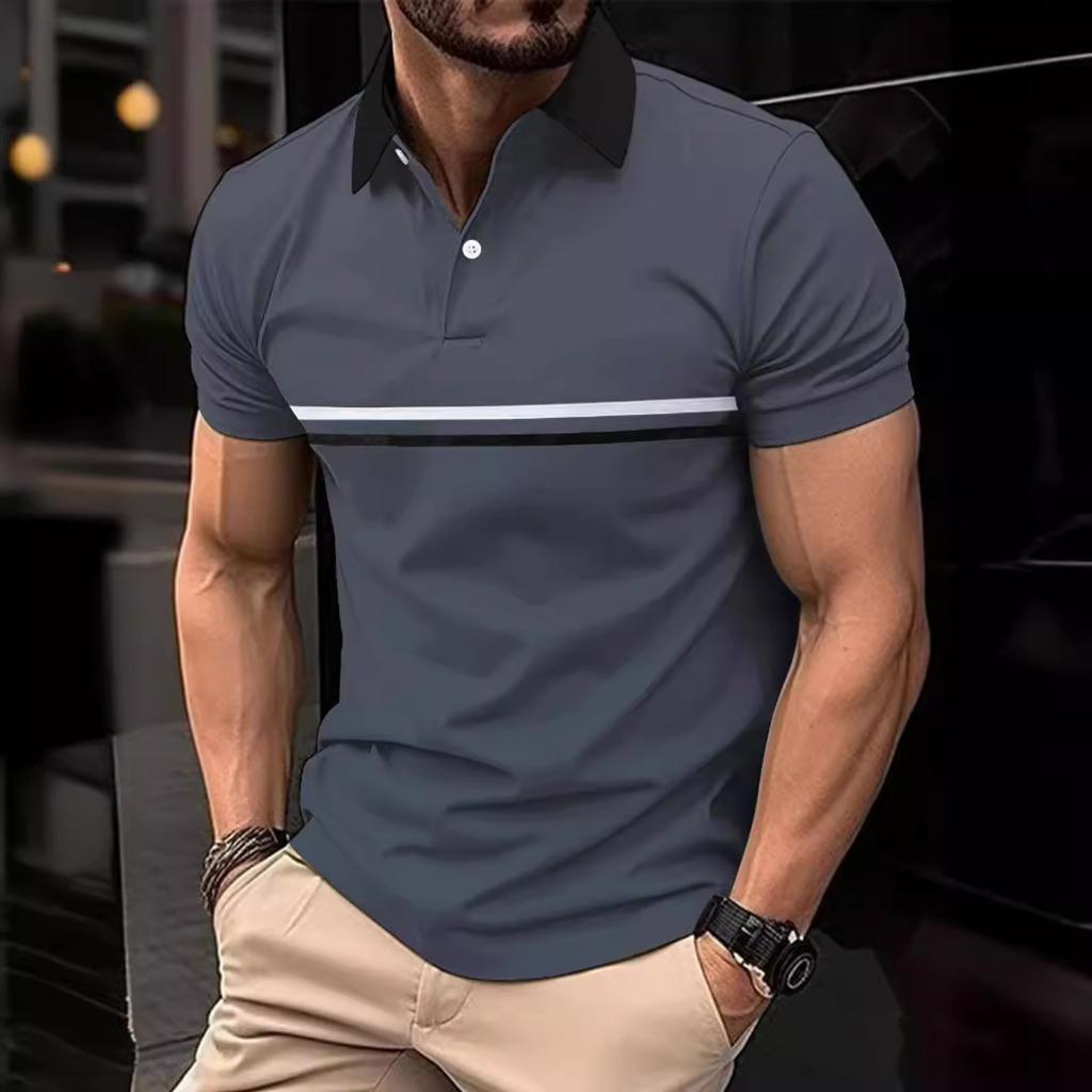 Patchwork Polo Shirt Daily Casual Lapel Men's Top Short Sleeve
