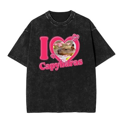 J'adore le capybara T-shirt Lavé hommes femmes animal Y2K rétro t-shirts en coton été col rond Harajuku t-shirt vêtements