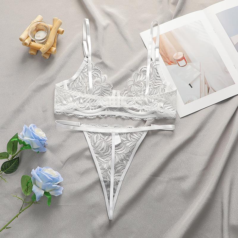 Women's Transparent Lingerie Set Lightweight Breathable Lace Lingerie Thong Bra Set