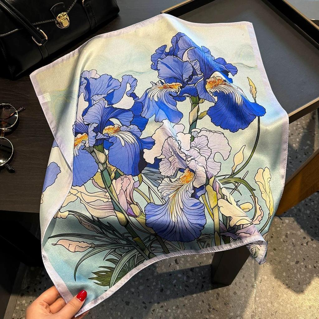 Fashion 100% Real Pure Silk Headscarf Square Scarf For Women Shawl Foulard Hijab Neckerchief Bandana Print Bufanda Echarpe