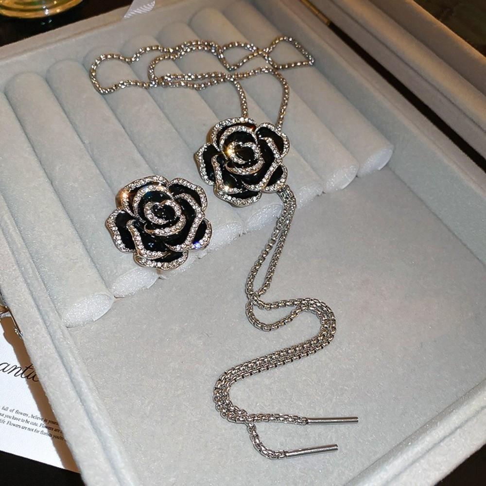 Zinc Zinc Alloy Rhinestone Brooch Silver Clavicle Chain Sweater Chain Women Long Necklace  Gift