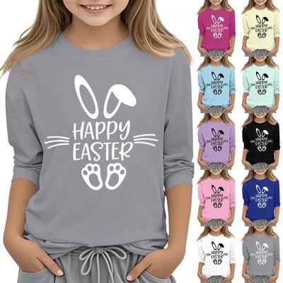 Casual Easter Printed Round Neck T-shirt With 7-point Sleeves For Children