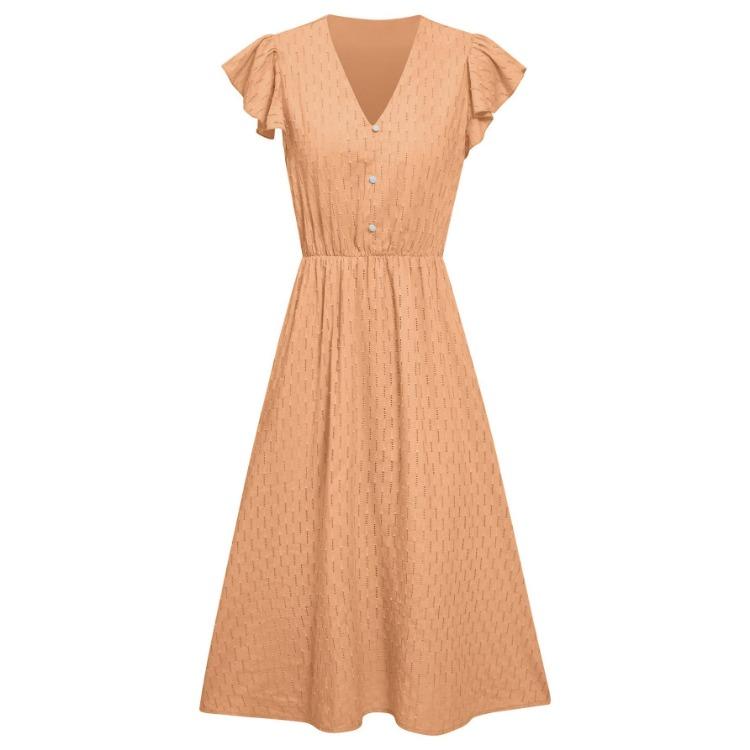 Women Sleeveless Summer Casual V-Neck Solid Color A-Line High Waist Middle Long Dress Spring Dress S-XL