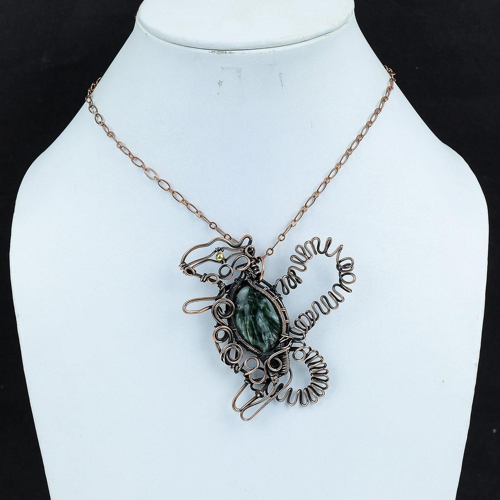 Seraphinite Pendant Copper Wire Wrapped Pendant Seraphinite Gemstone Jewelry Wonderful Rabbit Pendant Handmade Copper Jewelry Gifts For Wife