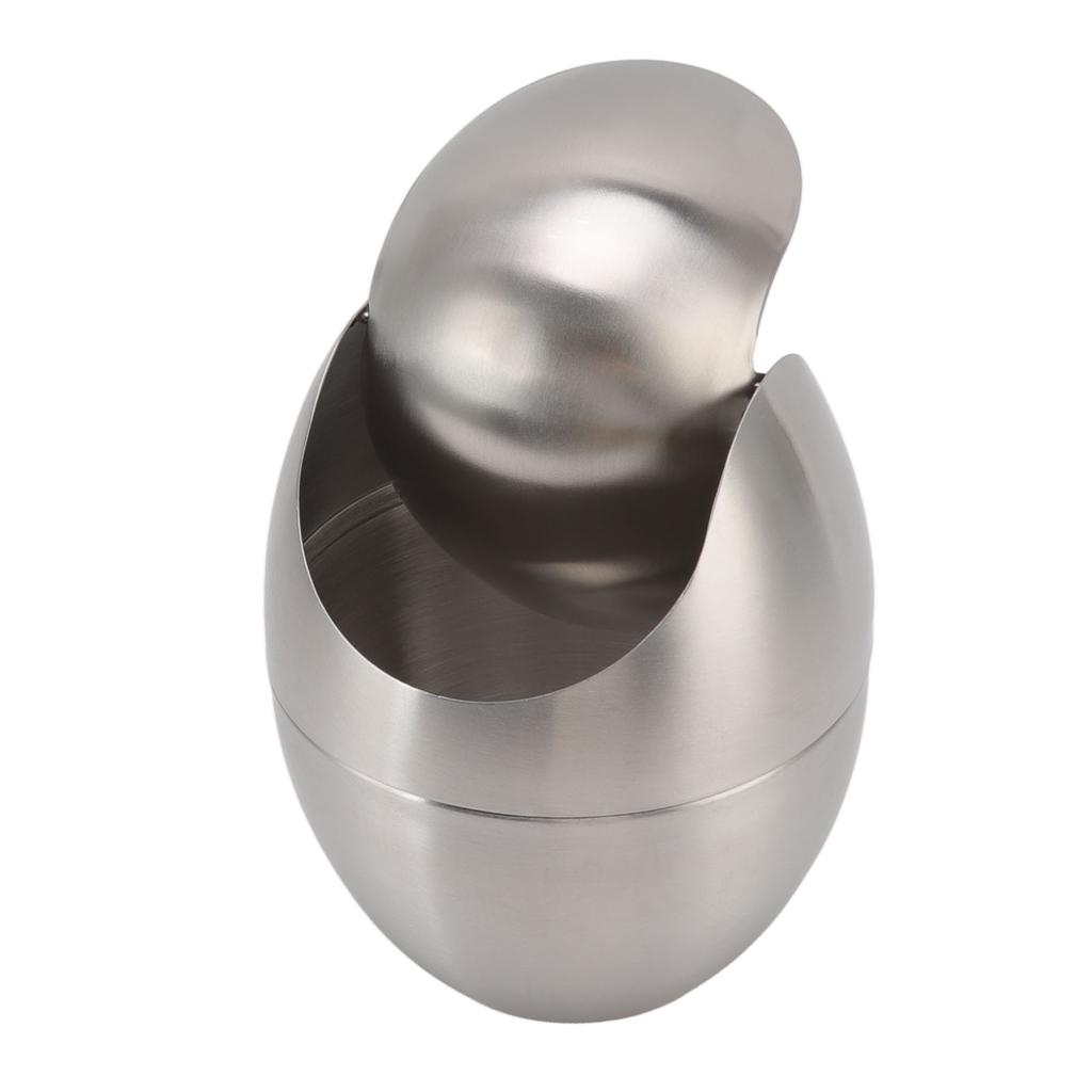 Skrivebordsavfallsbeholder i rustfritt stål eggformet miniavfallsbeholder for benkeplater med svinglokk for bad