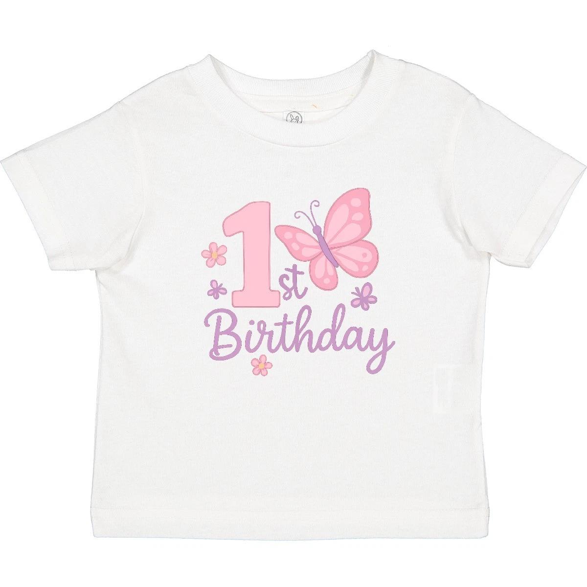Inktastic 1st Birthday Pink Butterfly Baby T-Shirt First One Flowers Infant Tees 160