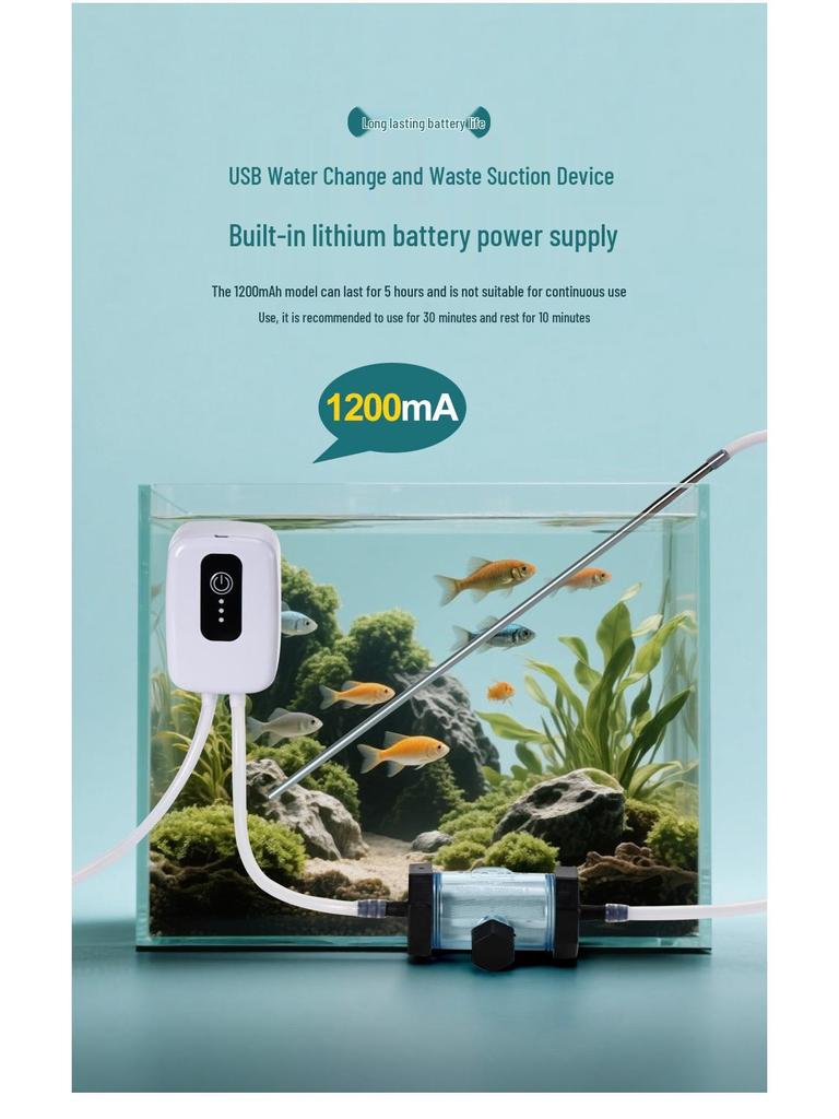 Electric Aquarium Siphon Cleaner: Rechargeable Turtle & Fish Waste Suction Tool
