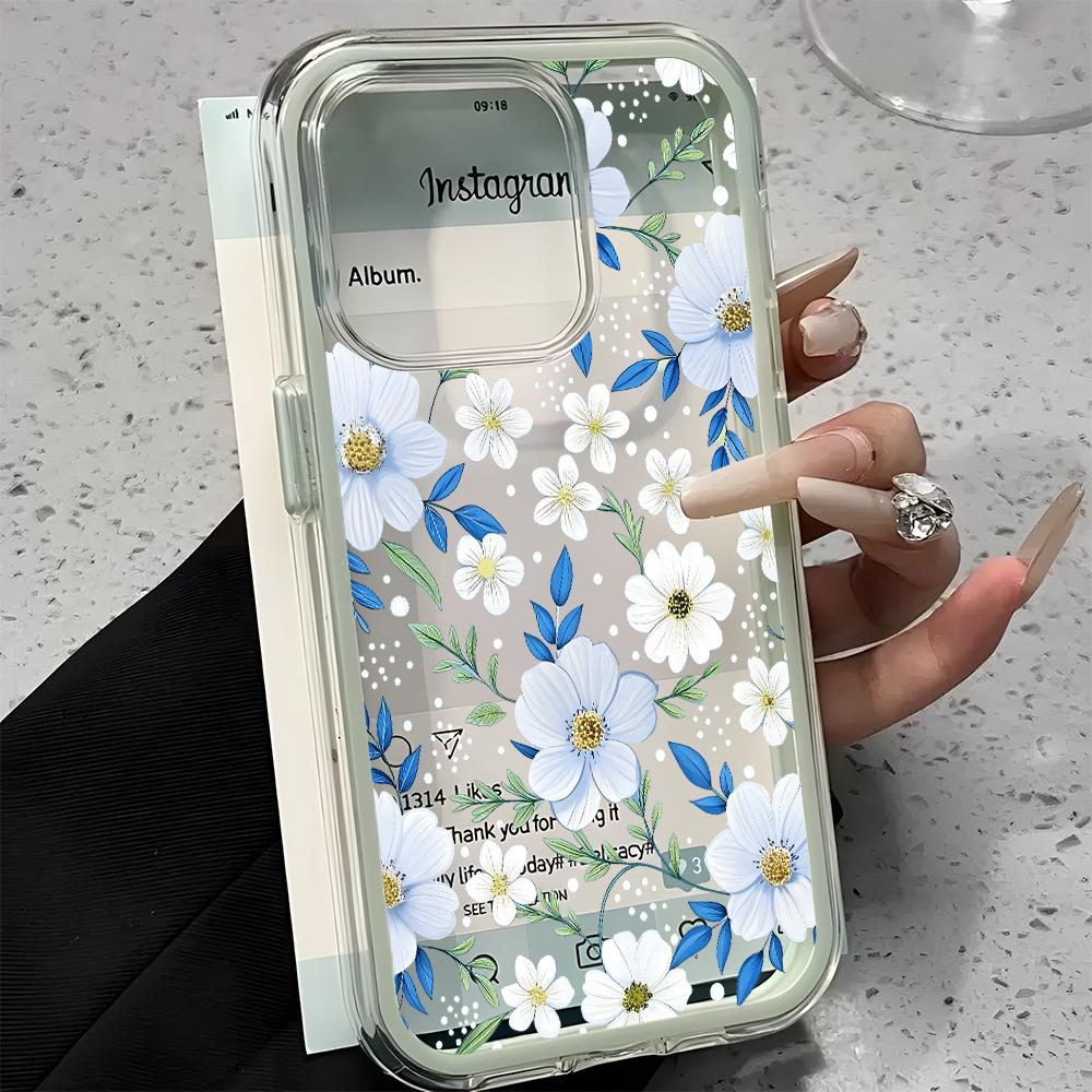 Fresh White Daisy Floral Pattern Clear Phone Case For iPhone 11 12 13 14 15 16 17 Pro Max Plus Air 2 In 1 Candy Color Soft Cover