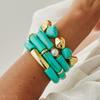 Retro Ethnic Gold Color Bent Pipe Irregular Imitation Turquoise Resin Splicing Elastic Bracelets for Women Bohemia Jewelry Gifts