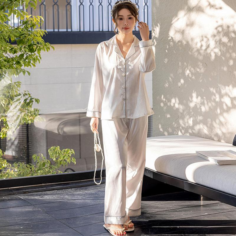Loose solid color pajamas, new long-sleeved trousers, thin set, advanced sense, exquisite and comfortable breathable women's loungewear