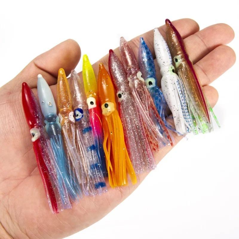 10 Pcs/lot 8cm Multicolored Flash Scale Bionic PVC Lua Bait Big Head Squid Soft Bait