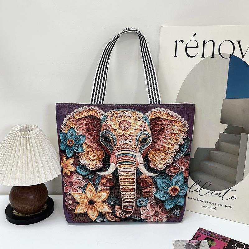 Embroidery Tote Bag for Women Aesthetic Canvas Shoulder Bag with Pocket Reusable Tote Bag for Work Shopping Women's Large Crochet Beach Bag Hobo Bag