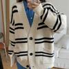autumn winter V-neck wool knitted sweater women single-breasted contrasting color casual oversized cardigan y2k long coat female