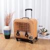 Portable Cat Suitcase with Wheels High Appearance Wicker Kittens Travel Bag Large Capacity Cats Carrier Lightweight Trolley Case