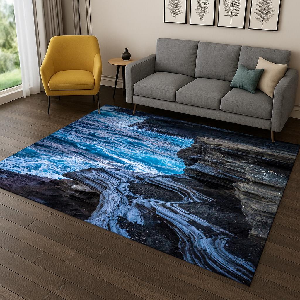 3D Ocean Waves Sea View Beach Carpet Rug for Bedroom Living Room Sofa Doormat Home Kitchen Decor,Kid Game Non-slip Floor Mat