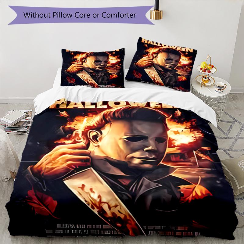3pcs Michael Myers pattern bedding set duvet cover set includes duvet cover &pillowcases, perfect all season bedroom decoration & gift