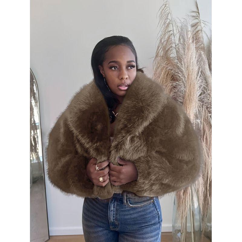 

Осенне-зимняя женская одежда Трансграничная новинка Элегантная светская львица Ветер Лацкан Искусственный мех Плюшевый Теплый Короткое пальто Пальто Khakis S