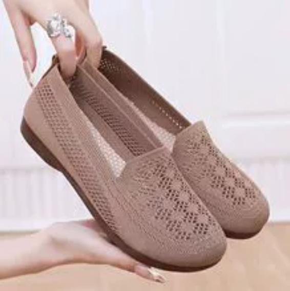 Summer new cloth shoes women's hollow breathable mesh shoes soft sole one pedal shoes elderly shoes