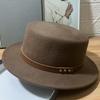 European and American Retro Belt Buckle Wool Felt Hat Women's Autumn and Winter Simple Flat Top Top Hat Western Versatile Basin Hat Fashion Hat