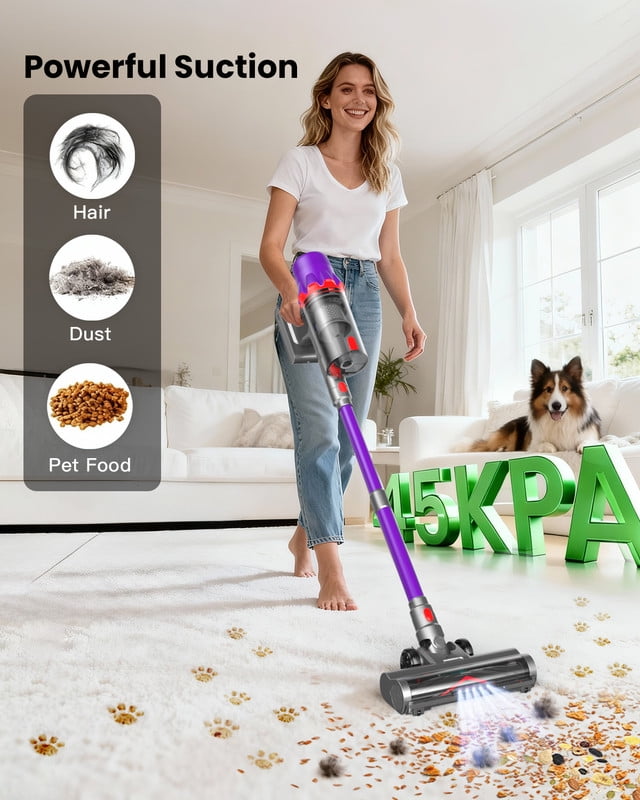 Cordless Stick Vacuum Cleaner 45KPA Strong Suction 50Mins Lightweight for Pet Hair Home Hard Floor