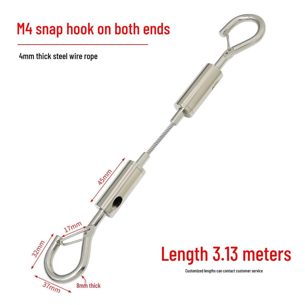 Adjustable 304 Stainless Steel Wire Rope with Double-Head Safety Hook and Spring Clip