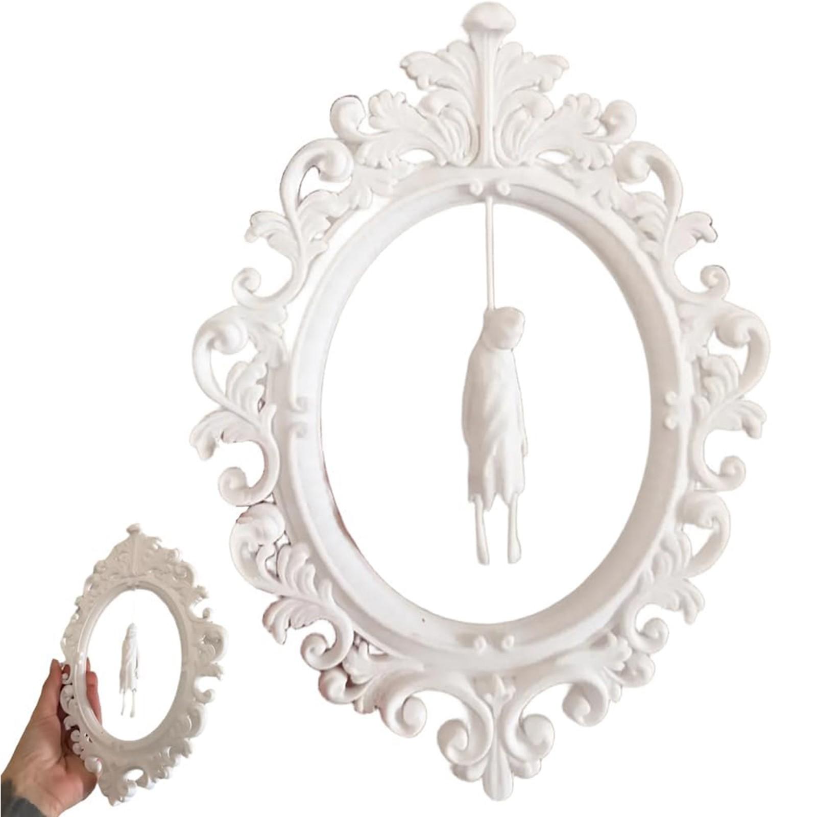 

Барочная готическая рамка для настенного искусства, овальная винтажная настольная фоторамка для настенного монтажа, овальная готическая рамка с висящим человеком для декора дома и Хэллоуина One Size белый
