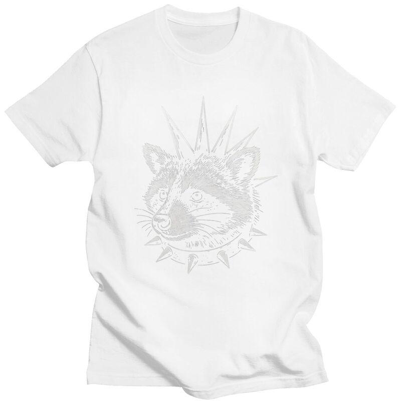 Punk Raccoon With Spikes Rock Meme T Shirt Unisex Short Sleeves Fashion Casual Clothing Streetwear Summer Pure Cotton Tee Tops