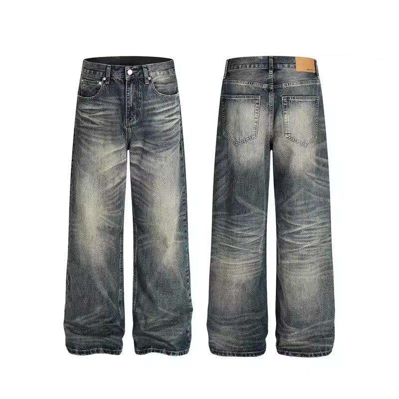 Europäische und amerikanische günstige Marke Aufhellung gewaschene Einbuchtung Retro-Jeans gerade locker weiter Bein Bodenlänge Hosen Männer und Frauen