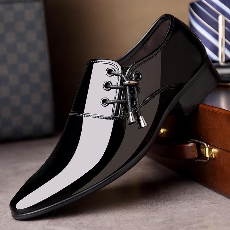 

Spring and Autumn new patent leather business dress lace-up leather shoes male security professional hundred towers breathable men s bright leather sh 44 чёрный