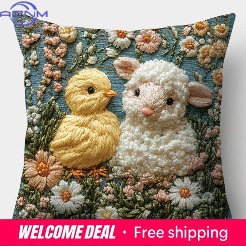 Easter Cartoon Printed Bunny Egg Pillowcase Home Sofa Cushion Cover Bedroom Bedside Pillow Cover
