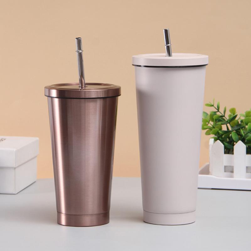 1Pc 500ml Outdoors 750ml In-vehicle Insulated Cup Winter Stainless Steel Coffee Cup Straw