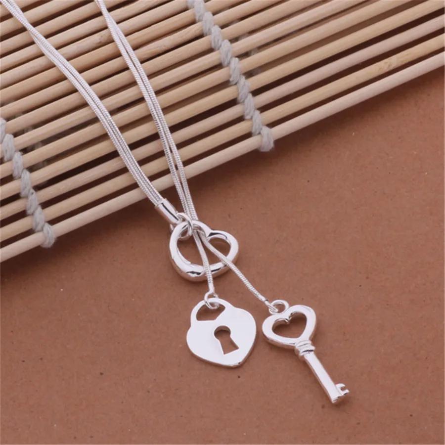 Copper romantic key love heart Chain Necklace For Women Wedding Fashion Street Versatile Jewelry Gifts
