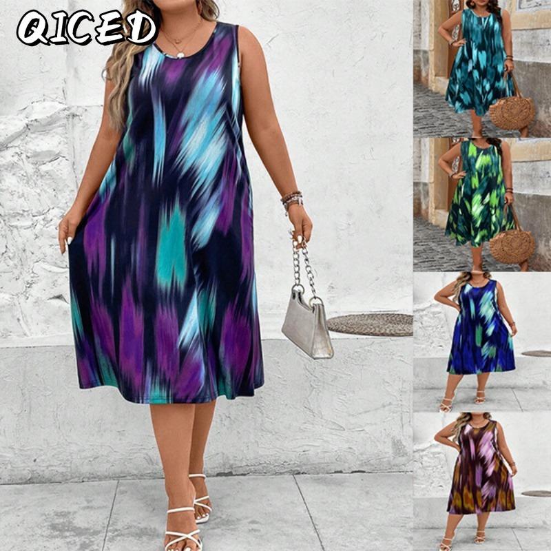 QICED Fashion Spring Autumn O-Neck Sleeveless Casual Dresses