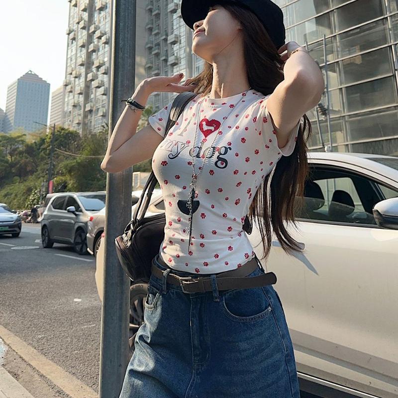 Women Casual T-shirts Printed Fashion Y2K Tees For Girls Leisure Short Sleeve Tshirts Lady Design Sexy T-shirts