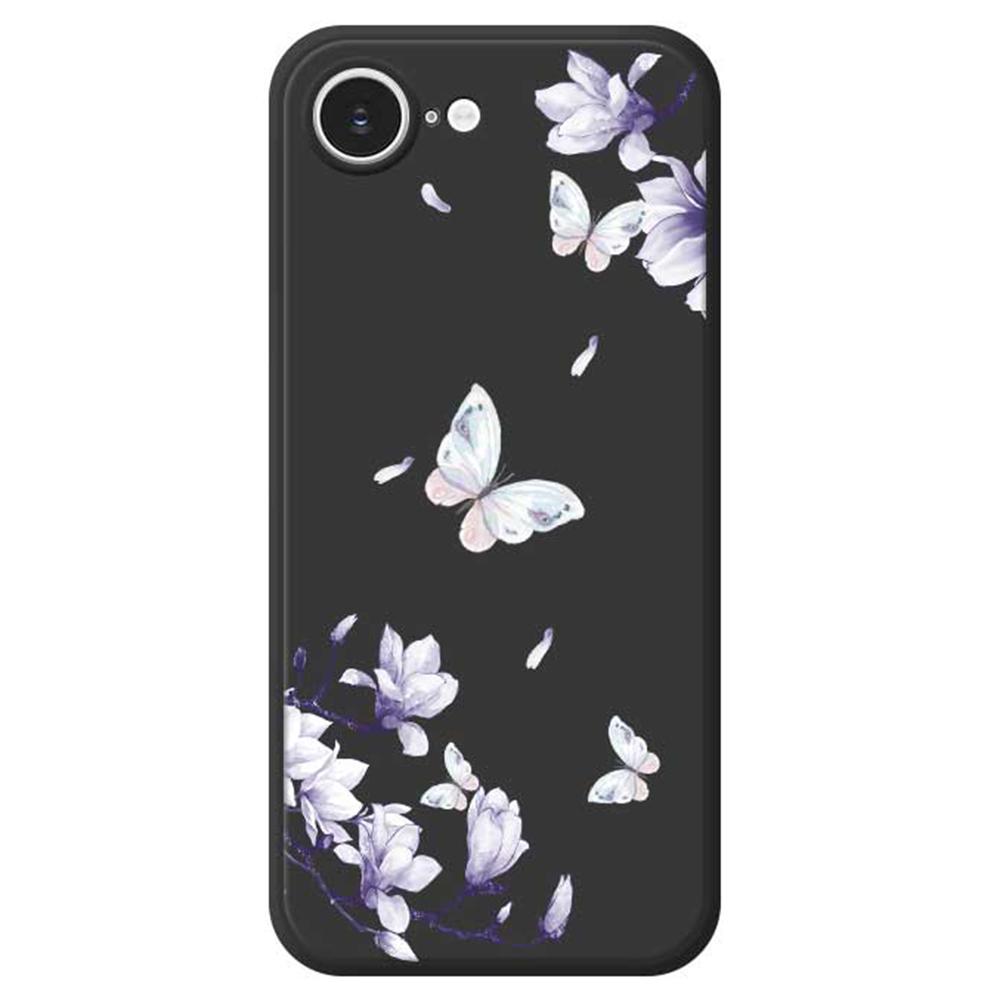 For iPhone 16e Case Butterfly Magnolia Pattern Printing Straight Edge TPU Phone Back Cover