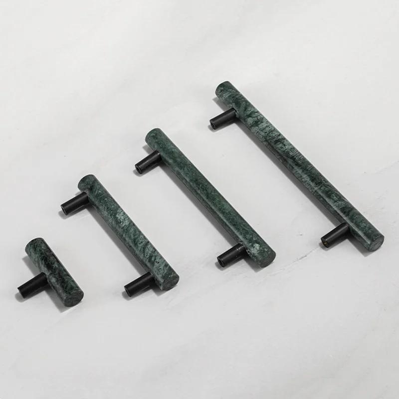 Grüner Schrank Marmorgriff Schwarze Messingbeschläge Kleiderschrankgriff Naturstein Schubladenknöpfe Möbel Stangengriff
