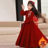 Korean Silver Fox Velvet 410g Girls' Elegant Red Long-Sleeved Embroidered Dress