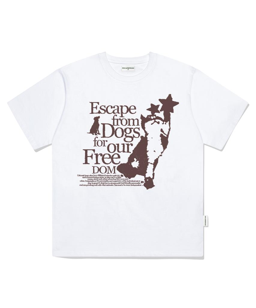 ESCAPEFROM Cat & Dog Print Oversized Short Sleeve T-Shirt White