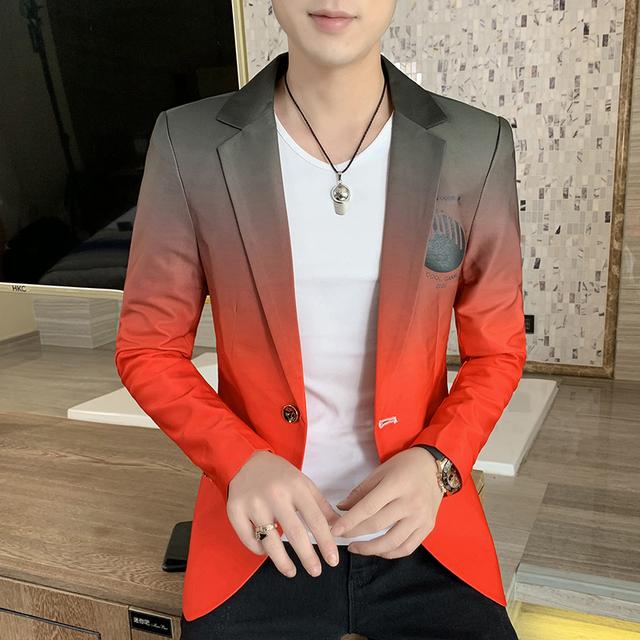 

Блейзер Fot Мужской Весенний Новый Мужской Градиентный Костюм Куртка Masculino Корейский Стиль Slim Fit Повседневная Мужская Мода Тенденция Платье Куртка L