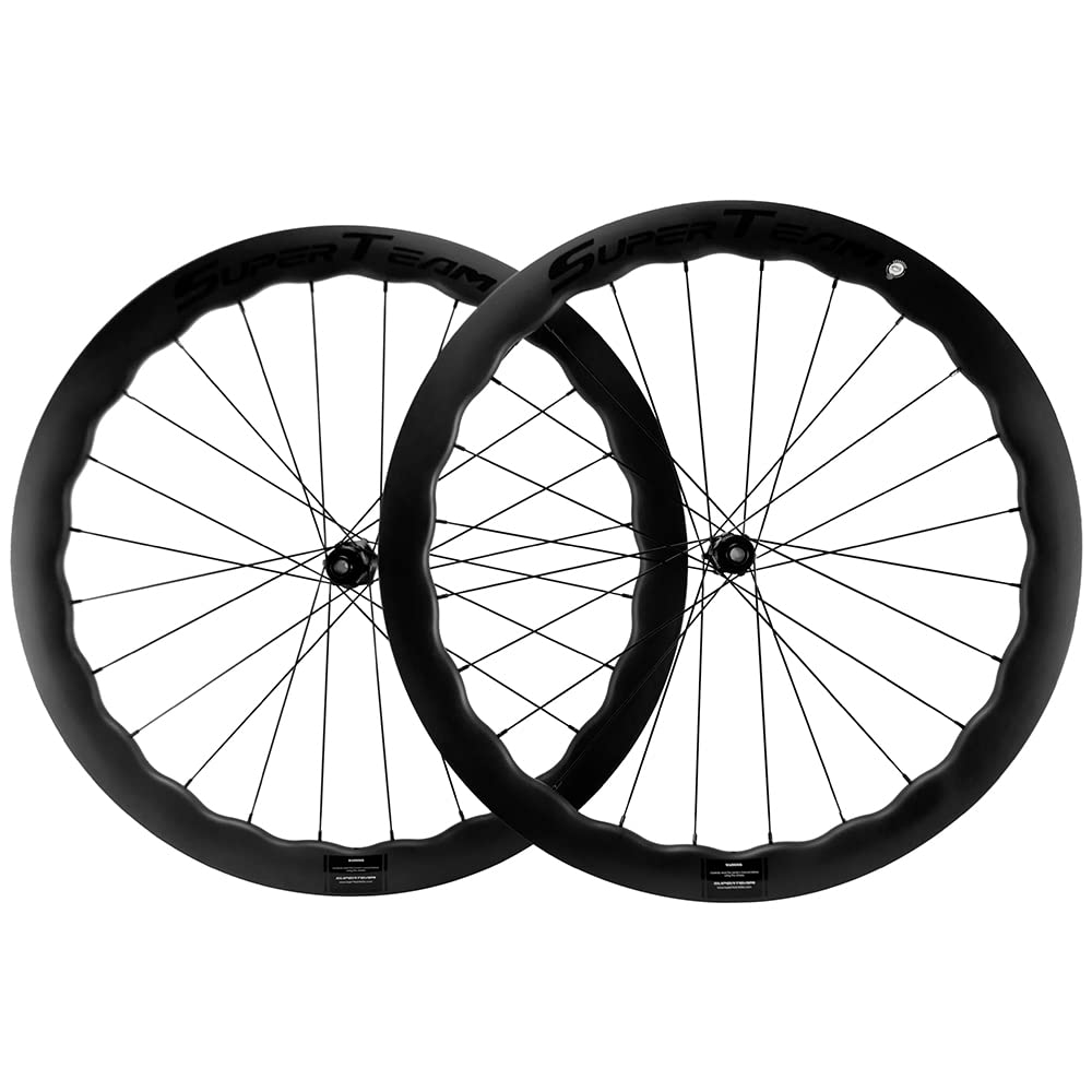 SUPERTEAM Tubeless Disc Brake Road Bike Wheelset with 25mm 700c Carbon Wheels 45/50/65mm (45/25mm)