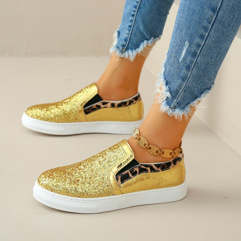 Sequin Decor Glitter Round Toe Canvas Sneakers Women Shallow Platform Casual Sparkling Casual Shoes